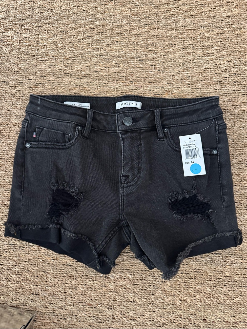 Vigoss Black Ripped Roll-Hem Denim Shorts